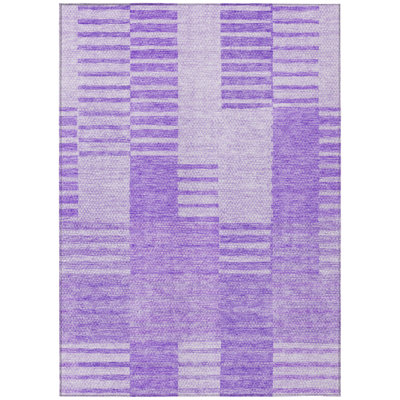 8' X 10' Lavender And Purple Striped Washable Indoor Outdoor Area Rug