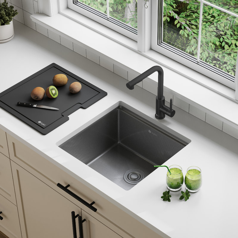 Évier de cuisine encastré à simple cuve avec station de travail de 20 pouces avec finition Dura-Tek et accessoires