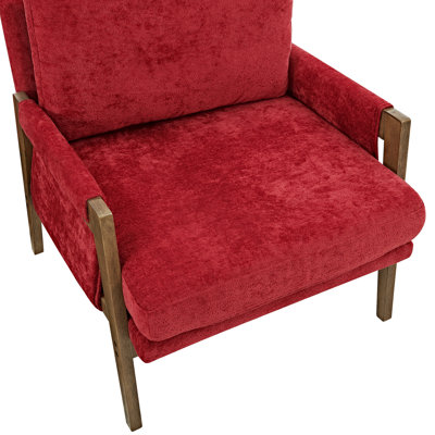 Jannie Red Mid-Century Armchair By - Solid Rubberwood Frame, Luxurious Velvet Covering Modern Model, Structure, Cozy Padding