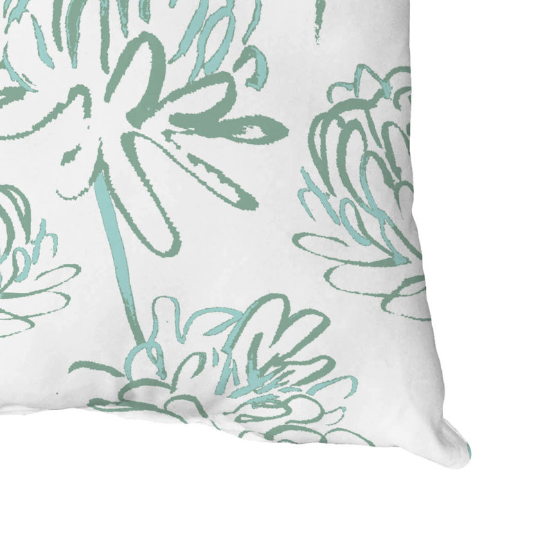 Green and White Floral Square Throw Pillow, 16" x 16"