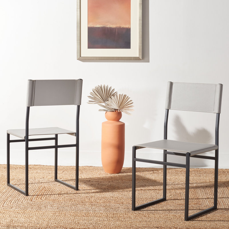 Rowayda 18'' H Leather Upholstered Metal Armchair, Light Gray