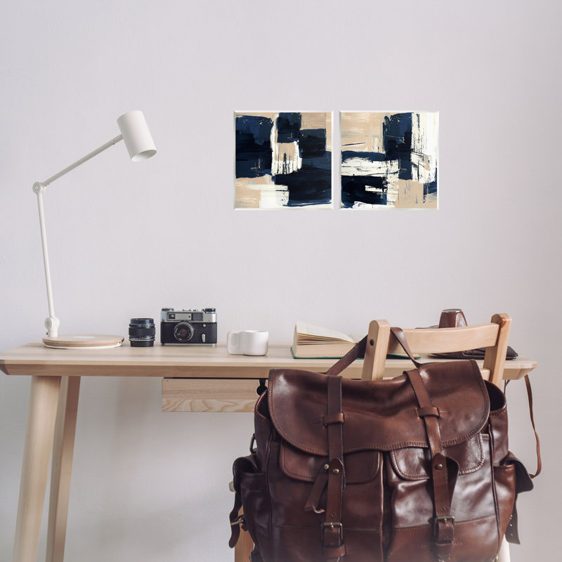 Abstrait bleu marine neutre, ensemble de 2 plaques murales par Susan Jill