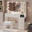 35" Modern Makeup Vanity Desk Set With Lighted Mirror, Electrical Outlets, 5 Drawers & Cabinet, White