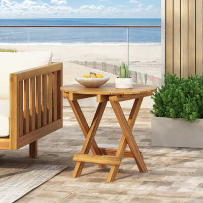 Mira Outdoor Foldable Acacia Wood Side Table With Adjustable Length