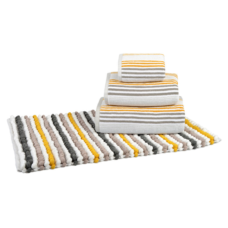 Audubon Striped Chunky Bobble Bath Mat, Grey/Mustard
