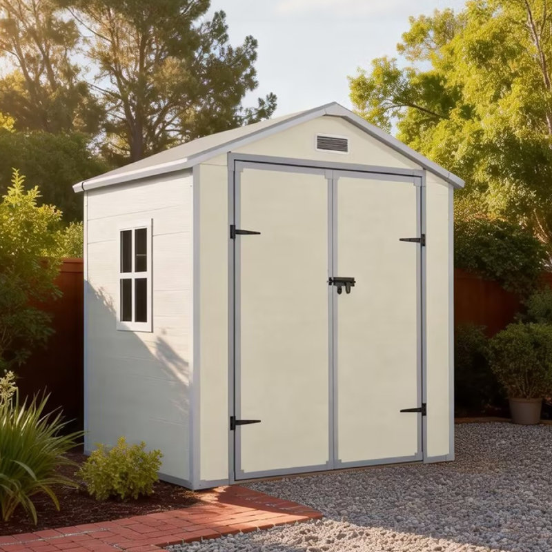 6 ft. W x 4 ft. D Outdoor Resin Storage Shed, Waterproof Patio Storage Shed with Window, Lockable Door and Floor, Plastic Large Tool Shed for Garden, Poolside, Lawn, Bike