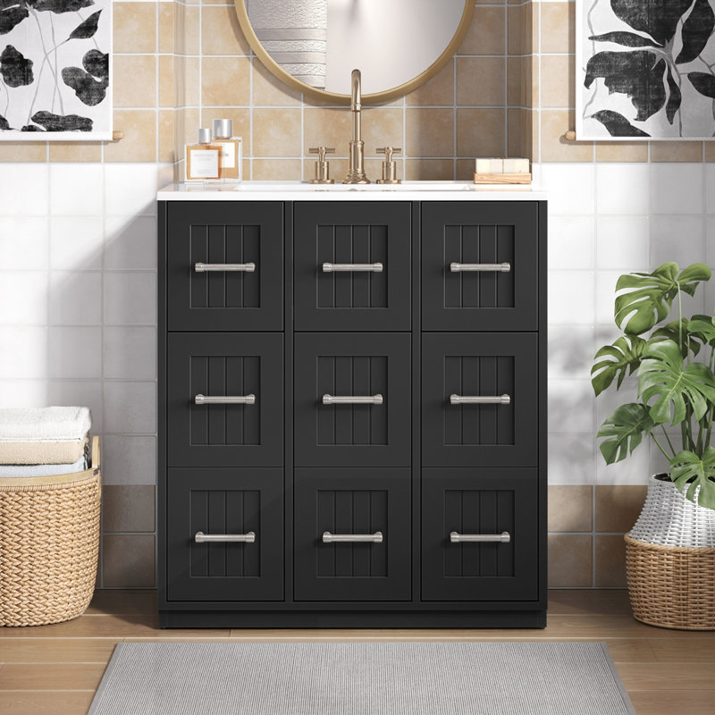 Meuble-lavabo 30 po avec lavabo encastré et tiroirs, Noir