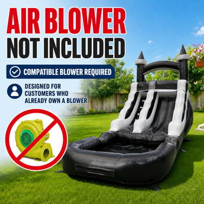 Glissade d'eau gonflable en PVC de qualité commerciale 21 pi avec piscine pour enfants, souffleur d'air non inclus, noir / blanc