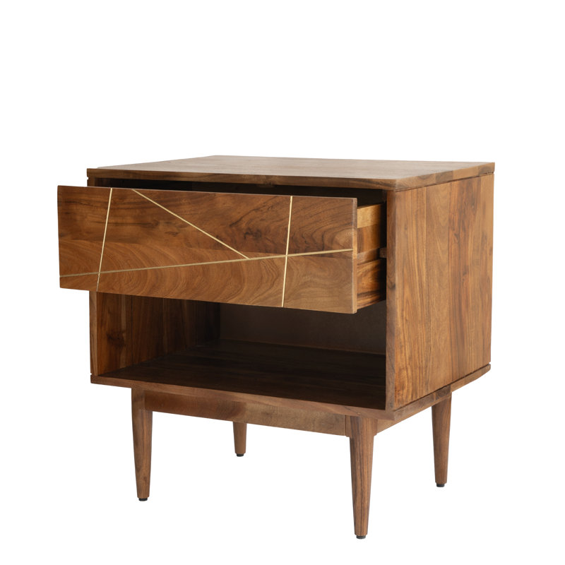 Ava 22'' Wide Solid Wood Nightstand With 1 Drawer and Open Storage, Brown