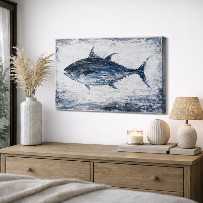 Œuvre de thon bleu, art de la vie marine côtière, impression sur toile encadrée, H 32 po x l 48 po x P 1,5 po, Toile tendue