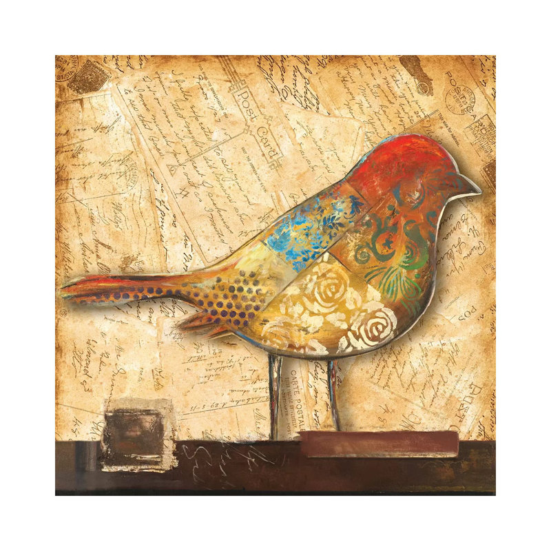 Impression d’art graphique, "Bird of collage II" par Patricia Pinto, Toile tendue, Pas de tapis, H 12 po x l 12 po x P 1,5 po