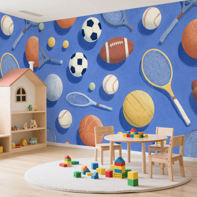 Papier peint adhésif pelez et collez différentes boules sans soudure pour les jeux sportifs Sports récréatifs Art mural auto-adhésif et amovible