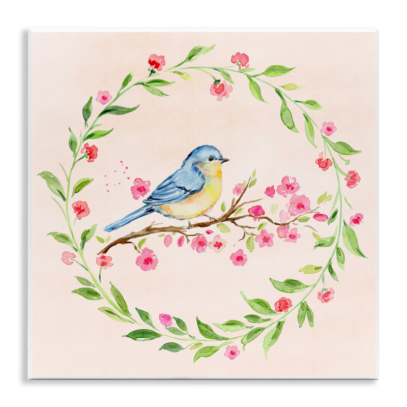 Plaque murale Spring Bird Wreath Perch, par Elena Fay