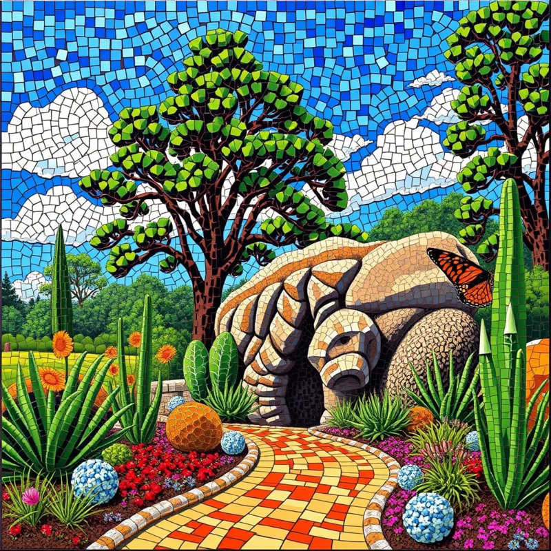 «Mosaic Garden Path with Turtle Cave», art mural sur toile, H 30 po x l 30 po