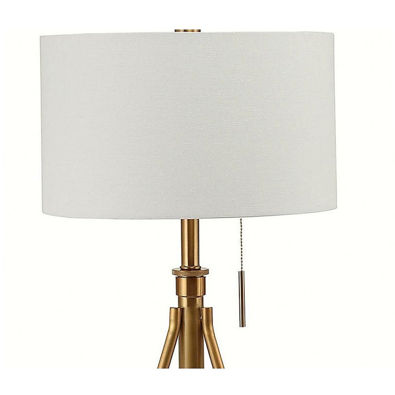 Rustic Style 1-Piece Floor Lamp, Gold Tripod Stand, Unique Pull Chain Switch, 32 inches high, Brushed Gold