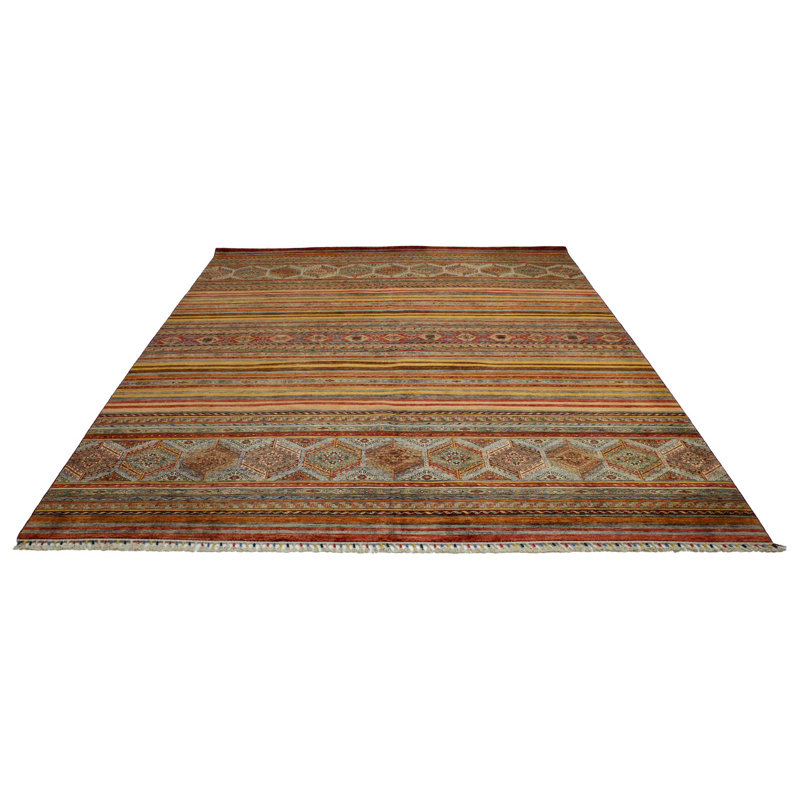 Tapis tribal multicolore et rouge 9 x 12