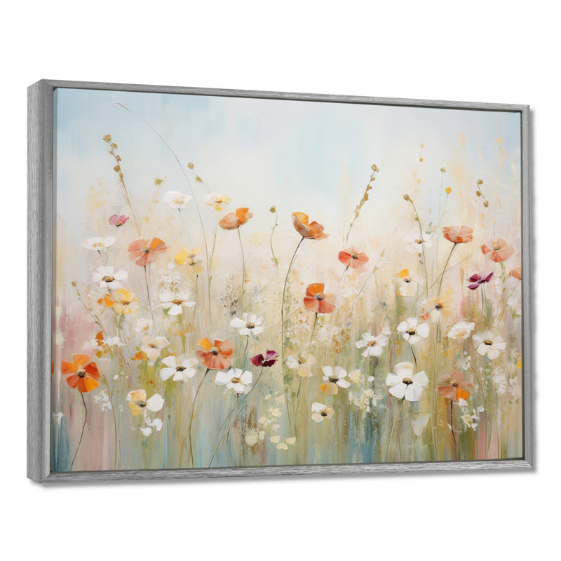 Art contemporain sur toile Meadow, H 30 po x l 40 po x P 1,5 po, Cadre argenté flottant