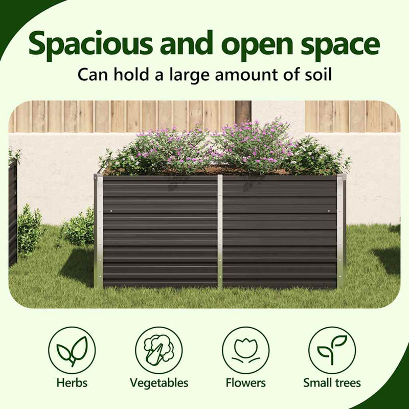 Adiba vidaXL Garden Raised Bed Galvanized Steel, Rectangular Garden Planter for Flowers and Planters, Raised Bed, Weather-resistant