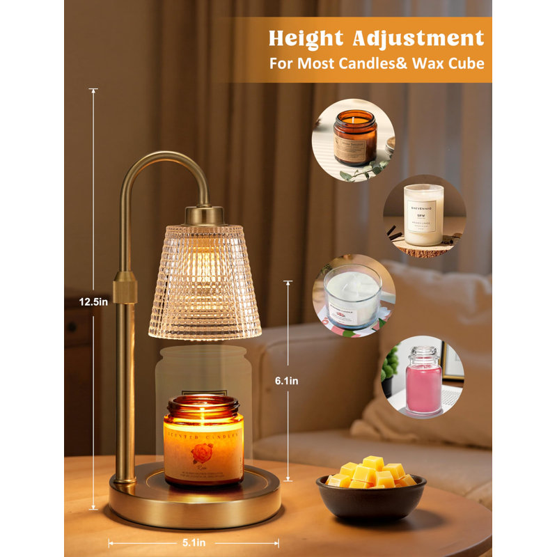 Lampe chauffe-bougie dorée avec minuterie, chauffe-bougie à intensité variable pour bougies en pot, chauffe-cire réglable en hauteur, cadeau d'anniversaire pour femme ou maman, cadeau de pendaison de crémaillère, décoration pour une nouvelle maison