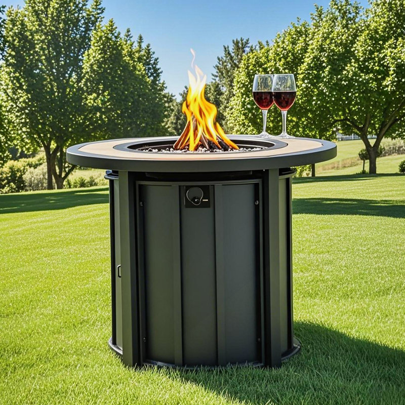 Foyer de table au gaz propane 30 po, foyer rond en acier de 50 000 BTU avec plateau en céramique mosaïque pour terrasse de jardin - Noir