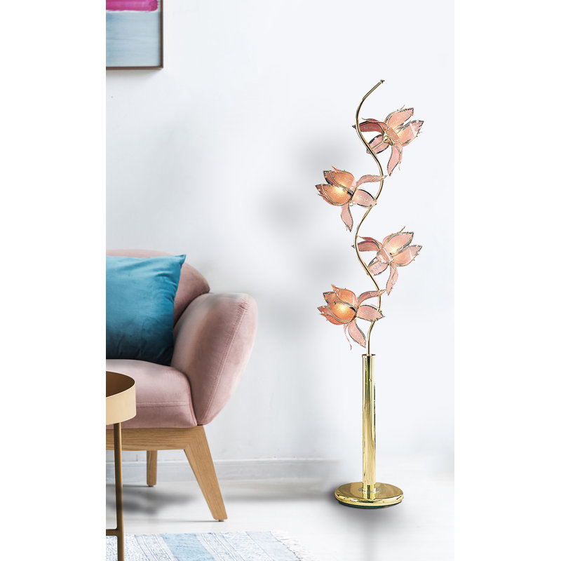 Lampe de plancher fantaisie 73" Bayard, Laiton / rose