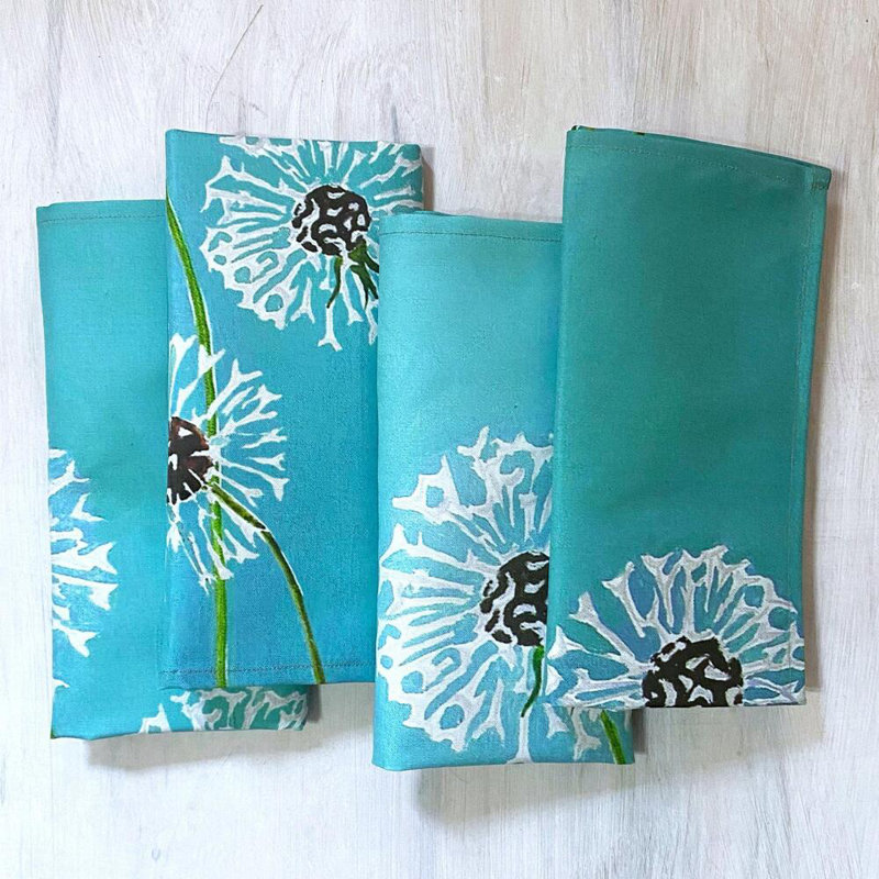 Napkin Set: Dandelions On Aqua