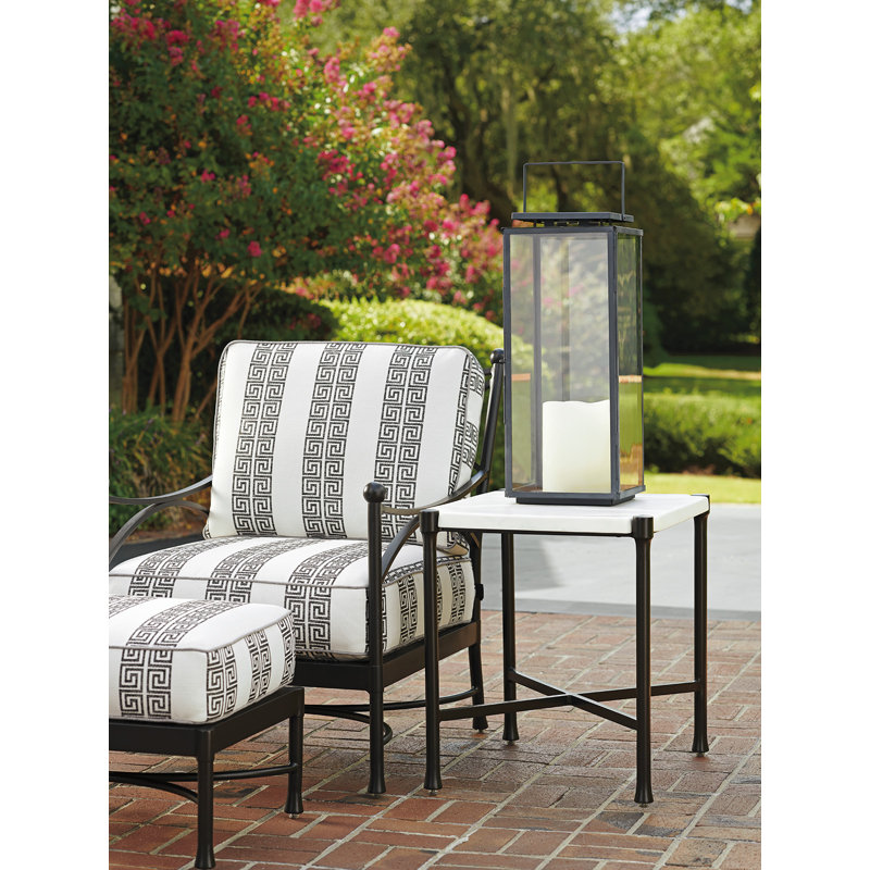 Pavlova Black Rectangular End Table with Limestone Top