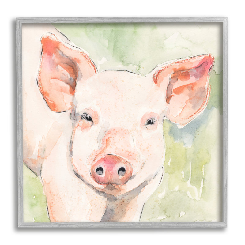 Cochon sur vert par Victoria Barnes, H 12 po x l 12 po x P 1,5 po, Estampe numérique Farmhouse