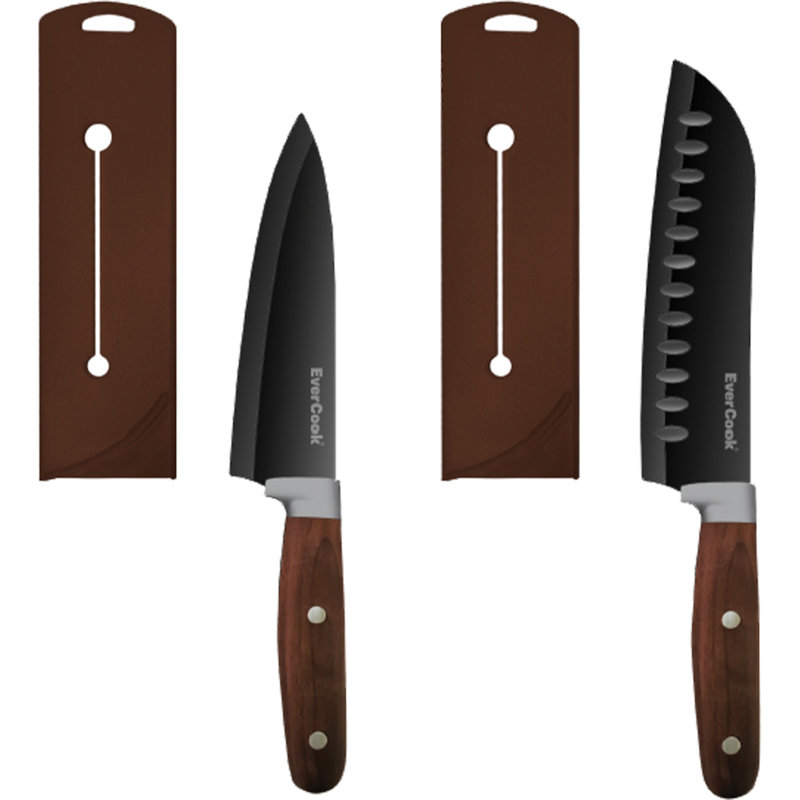 Ensemble de couteaux de cuisine 4 pièces EverCook avec fourreaux à lame, acier inoxydable noir 2,0 mm