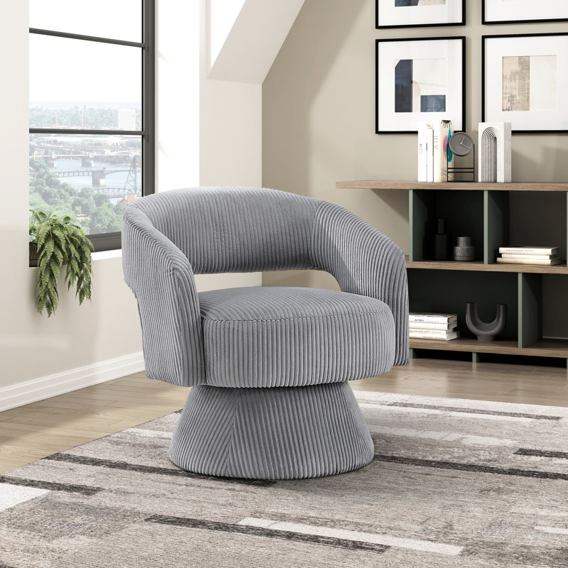 Mobilier de chaise pivotant en velours côtelé gris foncé, base en bois massif, fauteuil rotatif décoratif à 360 degrés pour la chambre à coucher, revêtement, structure