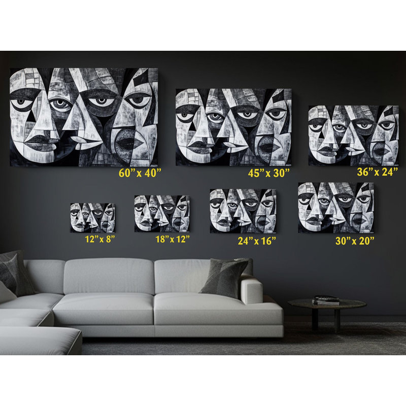 «Doodle abstrait noir et blanc» sur toile de haute qualité - décoration murale fabriquée à la main - art élégant - cadeau - décoration murale, reproduction de peinture
