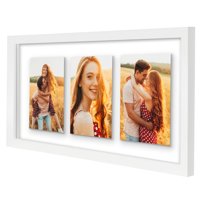 Cadre flottant Quadeer - Affichez trois photos ensemble avec un effet flottant, Blanc, 10 po x 20 po