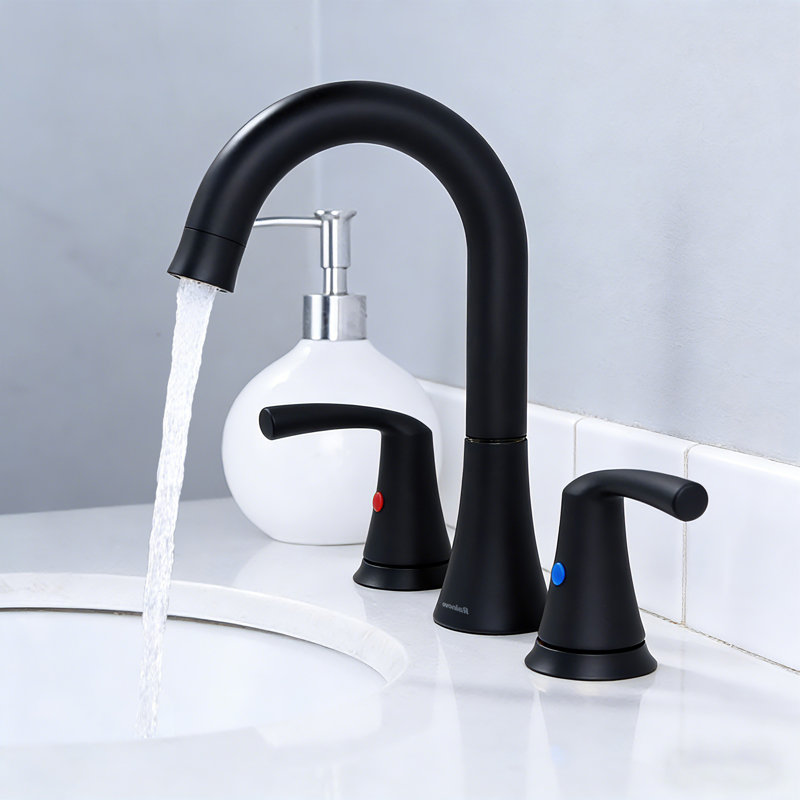 Widespread 2-handle Bathroom Faucet with Drain Assembly, Matte Black