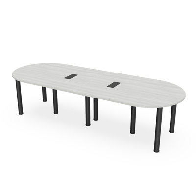 Table de conférence Racetrack avec puissance et données avec pieds en poteau argenté