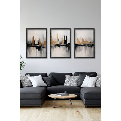 Ensemble de 3 panneaux décoratifs élégants en bois aggloméré, cadre en bois massif, 13,4 x 19,3 x 0,6 pouces | Œuvre d'art 100% MDF avec impression numérique | Parfait pour le salon, la chambre à coucher et le bureau, design élégant et moderne