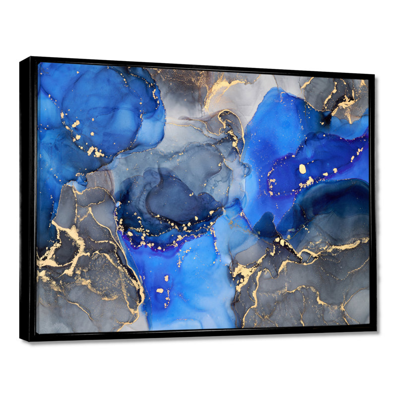 «Blue and Black Luxury Abstract Fluid Art I», reproduction d'art sur toile, H 12 po x l 20 po, Noir
