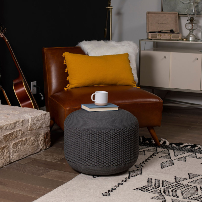 BirdRock Home Upholstered Pouf, Black Cotton Blend