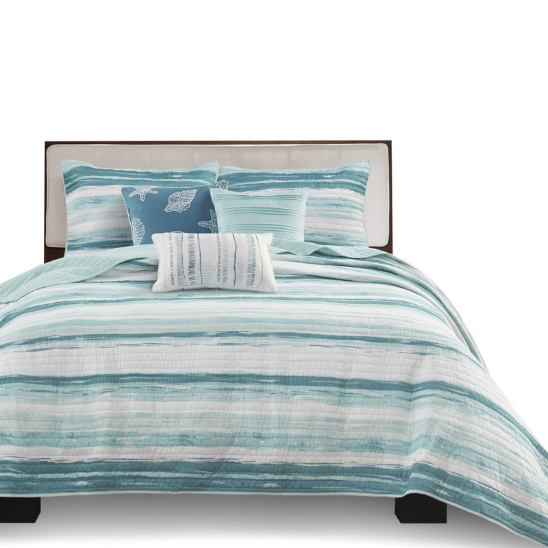 Édredon 6 pièces avec édredon double / grand imprimé. Bande d'aquarelle sereine. Microfibre douce pour une nuit confortable. Draps polyvalents. Lit relaxant. Lavable à la machine