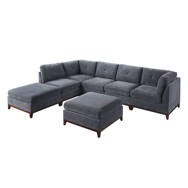 Danhiccy Upholstered L-Shaped Sectional Reversible, Ash Gray Chenille