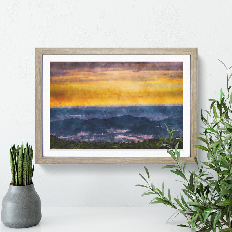 Mountain View in North Carolina - Picture Frame Graphic Art Print, 45cm H x 63cm W x 2cm D, Oak Framed