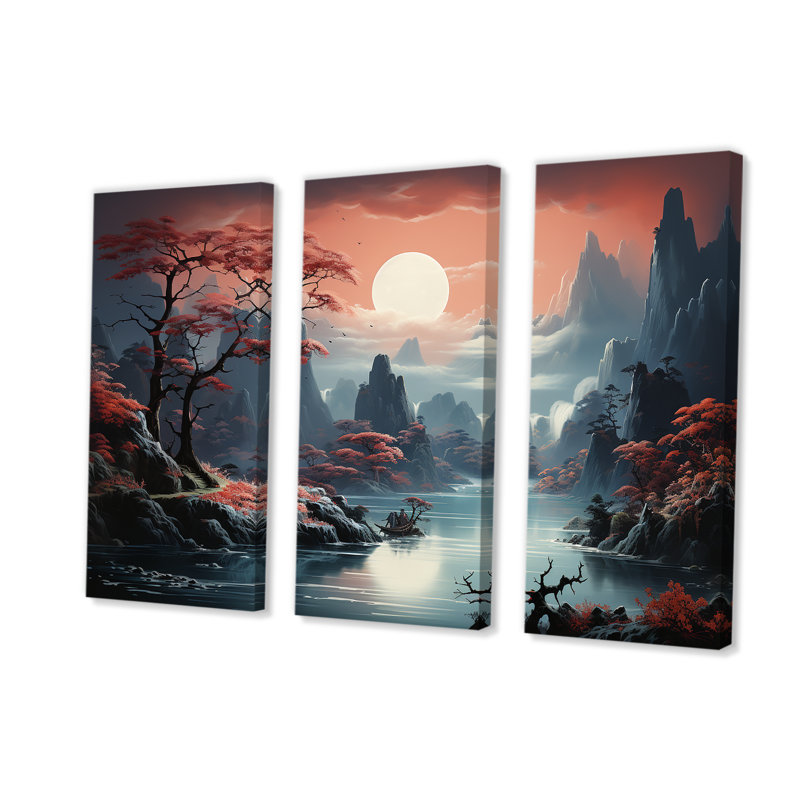 «China Mountain and River Landscape Bliss I», art mural Chine, Toile tendue, H 28 po x l 36 po x P 1 po