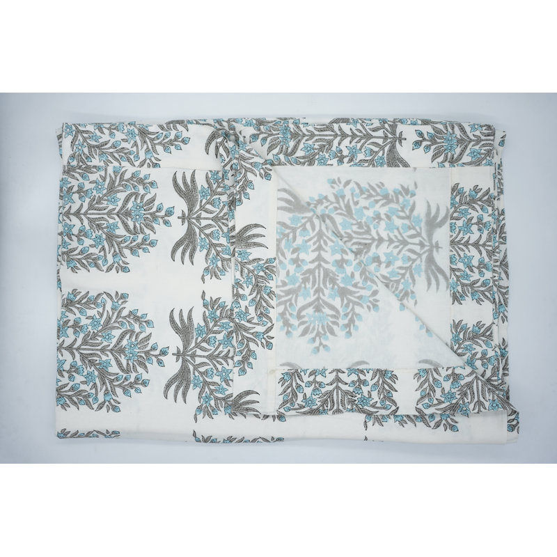 Fabdivine 18X18 Inch Napkin - 100% Cotton with Traditional Floral Block Print, Vrindavan, Blue