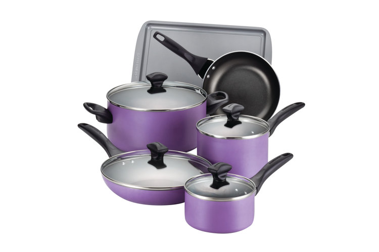  Farberware New Traditions Nonstick Cookware Pots and Pans Set,  12-Piece, Lavender Speckle: Home & Kitchen
