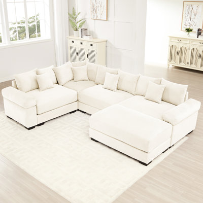 Canapé modulaire surdimensionné surdimensionné avec méridienne en velours côtelé de conception ergonomique facile à assembler pour les salons et les chambres à coucher