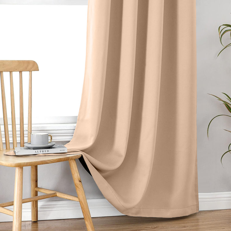 Luxury 230 GSM 100% Blackout Eyelet Room Darkening Curtain Pair, 228 W x 228 D cm, Beige