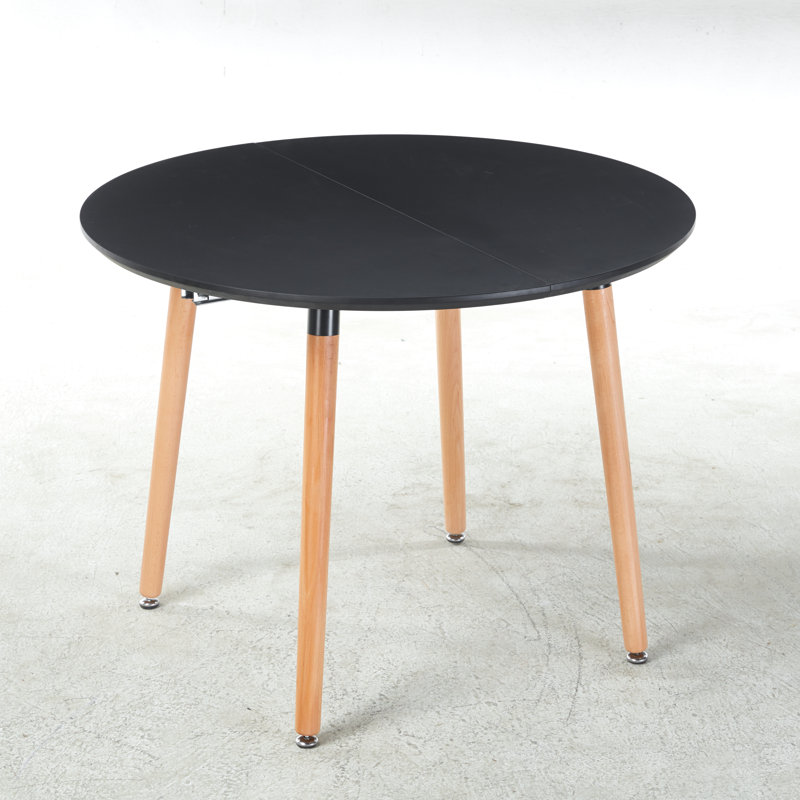 Table de salle à manger extensible avec 2 rallonges - largeur maximale de 70 po, plateau en panneau de fibres à densité moyenne et pieds en bois massif, peu encombrant pour les condos / cuisines (noir)