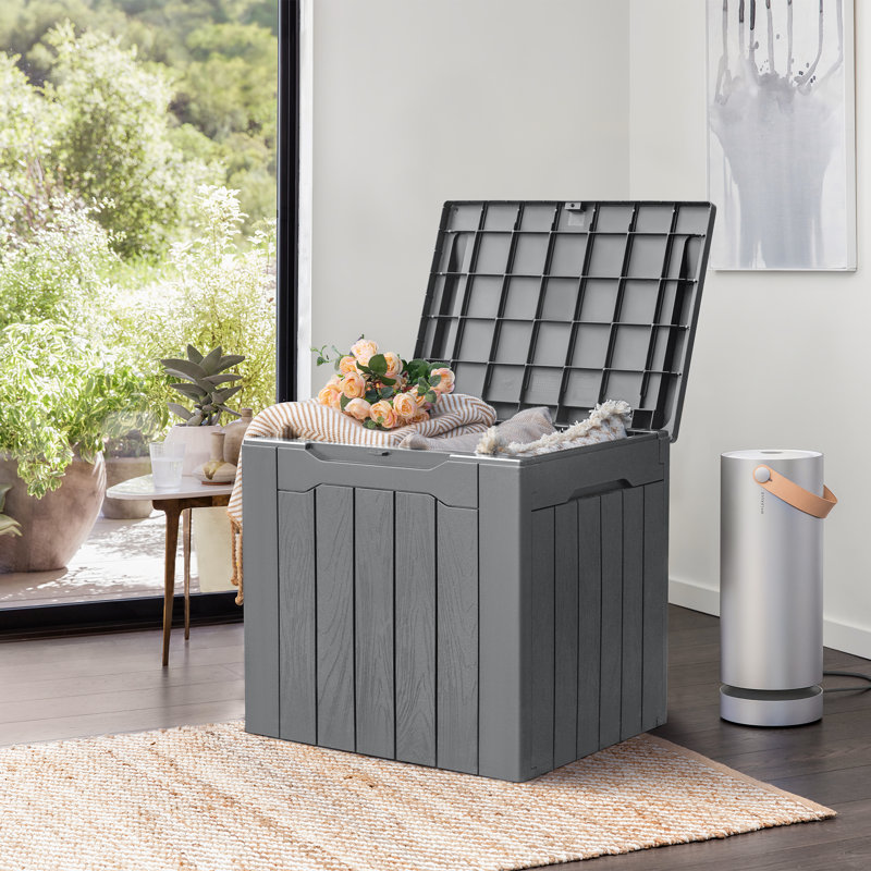 GUNJI 30 Gallons Water Resistant Resin Lockable Deck Box, Gray, Set of 2