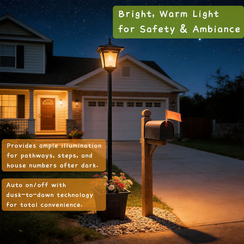 44"-59" Adjustable Solar Street Lamp - Weatherproof Composite Base For Year-Round Garden & Porch Decor