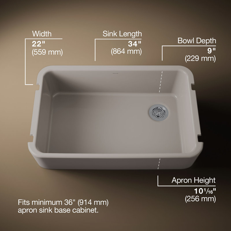 Ironridge 34" Undermount Single-Bowl Farmhouse Cast Iron Kitchen Sink with Apron Front, Truffle