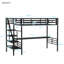 Structure de lit mezzanine en métal avec bureau, noir, taille simple